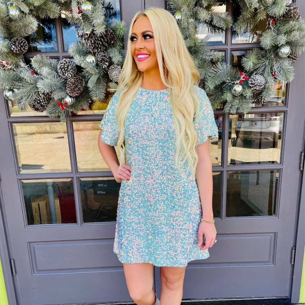 Fantastic Fawn Mint Stylish Sequin Mini Shirt Dress Party S-L New IFKD51878-01